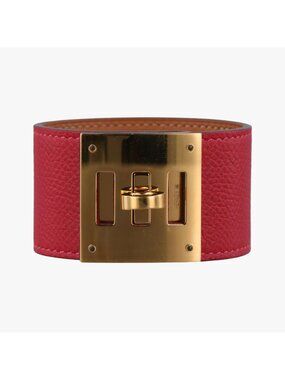 Hermes Kelly Style Lock Red Gold Leather Q 40